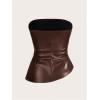 imageSOLY HUX Womens PU Leather Tube Top Strapless Ruched Asymmetrical Bandeau Tops Rave Concert OutfitCoffee Brown