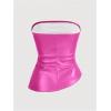 imageSOLY HUX Womens PU Leather Tube Top Strapless Ruched Asymmetrical Bandeau Tops Rave Concert OutfitHot Pink