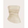 imageSOLY HUX Womens PU Leather Tube Top Strapless Ruched Asymmetrical Bandeau Tops Rave Concert OutfitPure Apricot