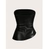 imageSOLY HUX Womens PU Leather Tube Top Strapless Ruched Asymmetrical Bandeau Tops Rave Concert OutfitPure Black