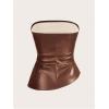 imageSOLY HUX Womens PU Leather Tube Top Strapless Ruched Asymmetrical Bandeau Tops Rave Concert OutfitPure Brown