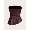 imageSOLY HUX Womens PU Leather Tube Top Strapless Ruched Asymmetrical Bandeau Tops Rave Concert OutfitPure Maroon