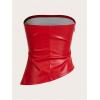imageSOLY HUX Womens PU Leather Tube Top Strapless Ruched Asymmetrical Bandeau Tops Rave Concert OutfitPure Red