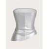 imageSOLY HUX Womens PU Leather Tube Top Strapless Ruched Asymmetrical Bandeau Tops Rave Concert OutfitPure Silver