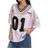 imageSOLY HUX Jersey Shirts for Women Y2k Graphic Number Oversized Tees V Neck Half Sleeve Cute Soccer Streetwear T Shirt TopsPink Letter