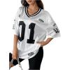 imageSOLY HUX Jersey Shirts for Women Y2k Graphic Number Oversized Tees V Neck Half Sleeve Cute Soccer Streetwear T Shirt TopsWhite Letter