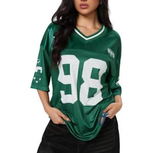imageSOLY HUX Jersey Shirts for Women Y2k Graphic Number Oversized Tees V Neck Half Sleeve Cute Soccer Streetwear T Shirt TopsGreen Number