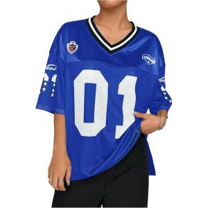 imageSOLY HUX Jersey Shirts for Women Y2k Graphic Number Oversized Tees V Neck Half Sleeve Cute Soccer Streetwear T Shirt TopsRoyal Blue Number
