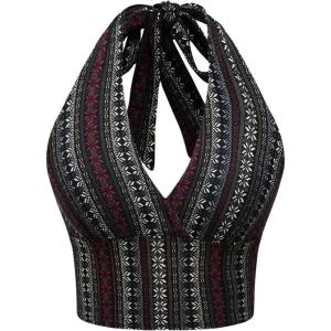 imageSOLY HUX Womens Boho Summer Halter Crop Tops Sleeveless Backless Tank Top Casual Sexy Going Out TopsBlack Multi