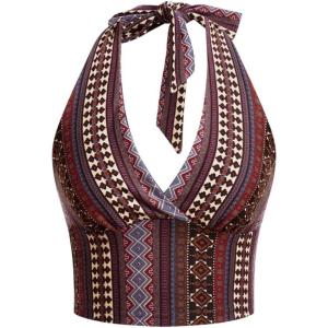 imageSOLY HUX Womens Boho Summer Halter Crop Tops Sleeveless Backless Tank Top Casual Sexy Going Out TopsBrown Multi