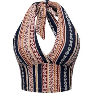 imageSOLY HUX Womens Boho Summer Halter Crop Tops Sleeveless Backless Tank Top Casual Sexy Going Out TopsPink Multi