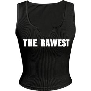 imageSOLY HUX Womens Letter Print Crop Tops Notched Neck Sleeveless Summer Y2k Tank TopBlack Letter