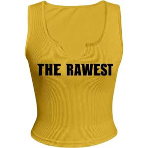 imageSOLY HUX Womens Letter Print Crop Tops Notched Neck Sleeveless Summer Y2k Tank TopYellow Letter