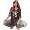 imageSOLY HUX Jersey Shirts for Women Oversized TShirt Jersey Top Graphic V Neck TShirts for Teen Girls Casual Football Tee TopsCoffee Brown