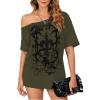 imageSOLY HUX Womens Off The Shoulder Tops Graphic Tees Y2k Vintage Gothic Oversized T Shirts StreetwearArmy Green