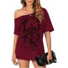 imageSOLY HUX Womens Off The Shoulder Tops Graphic Tees Y2k Vintage Gothic Oversized T Shirts StreetwearBurgundy Graphic