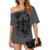 imageSOLY HUX Womens Off The Shoulder Tops Graphic Tees Y2k Vintage Gothic Oversized T Shirts StreetwearGrey Graphic