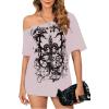 imageSOLY HUX Womens Off The Shoulder Tops Graphic Tees Y2k Vintage Gothic Oversized T Shirts StreetwearPink Graphic
