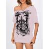 imageSOLY HUX Womens Off The Shoulder Tops Graphic Tees Y2k Vintage Gothic Oversized T Shirts StreetwearPink Graphic