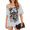 imageSOLY HUX Womens Off The Shoulder Tops Graphic Tees Y2k Vintage Gothic Oversized T Shirts StreetwearWhite Graphic