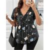 imageSOLY HUX Womens Plus Size Tops Floral Print Lace V Neck Short Sleeve Ruffle Hem Peplum Summer BlousesBlack Floral