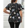 imageSOLY HUX Womens Plus Size Tops Floral Print Lace V Neck Short Sleeve Ruffle Hem Peplum Summer BlousesBlack Floral