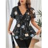 imageSOLY HUX Womens Plus Size Tops Floral Print Lace V Neck Short Sleeve Ruffle Hem Peplum Summer BlousesBlack Floral