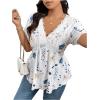 imageSOLY HUX Womens Plus Size Tops Floral Print Lace V Neck Short Sleeve Ruffle Hem Peplum Summer BlousesWhite Floral