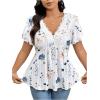 imageSOLY HUX Womens Plus Size Tops Floral Print Lace V Neck Short Sleeve Ruffle Hem Peplum Summer BlousesWhite Floral