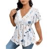 imageSOLY HUX Womens Plus Size Tops Floral Print Lace V Neck Short Sleeve Ruffle Hem Peplum Summer BlousesWhite Floral
