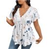 imageSOLY HUX Womens Plus Size Tops Floral Print Lace V Neck Short Sleeve Ruffle Hem Peplum Summer BlousesWhite Floral