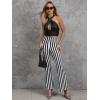 imageSOLY HUX Womens Striped Elastic High Waist Flare Leg Long Pants Casual TrousersBlack and White Striped