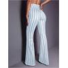 imageSOLY HUX Womens Striped Elastic High Waist Flare Leg Long Pants Casual TrousersBlue and White Striped
