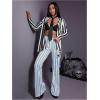 imageSOLY HUX Womens Striped Elastic High Waist Flare Leg Long Pants Casual TrousersBlue and White Striped