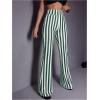 imageSOLY HUX Womens Striped Elastic High Waist Flare Leg Long Pants Casual TrousersDark Green Striped