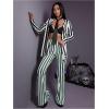 imageSOLY HUX Womens Striped Elastic High Waist Flare Leg Long Pants Casual TrousersDark Green Striped