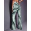imageSOLY HUX Womens Striped Elastic High Waist Flare Leg Long Pants Casual TrousersDark Green Striped