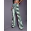 imageSOLY HUX Womens Striped Elastic High Waist Flare Leg Long Pants Casual TrousersDark Green Striped