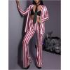 imageSOLY HUX Womens Striped Elastic High Waist Flare Leg Long Pants Casual TrousersRed and White Striped