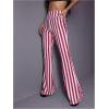 imageSOLY HUX Womens Striped Elastic High Waist Flare Leg Long Pants Casual TrousersRed and White Striped