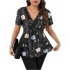imageSOLY HUX Womens Plus Size Tops Floral Print Lace V Neck Short Sleeve Ruffle Hem Peplum Summer BlousesBlack Floral