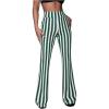 imageSOLY HUX Womens Striped Elastic High Waist Flare Leg Long Pants Casual TrousersDark Green Striped