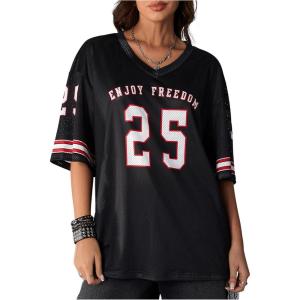 imageSOLY HUX Jersey Shirts for Women Oversized TShirt Jersey Top Graphic V Neck TShirts for Teen Girls Casual Football Tee TopsBlack 25