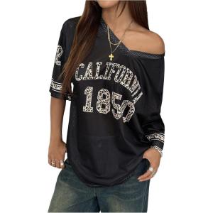 imageSOLY HUX Jersey Shirts for Women Oversized TShirt Jersey Top Graphic V Neck TShirts for Teen Girls Casual Football Tee TopsBlack Leopard