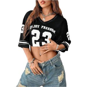 imageSOLY HUX Jersey Shirts for Women Oversized TShirt Jersey Top Graphic V Neck TShirts for Teen Girls Casual Football Tee TopsBlack Letter