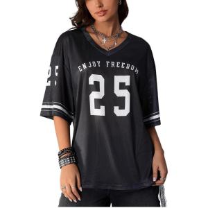 imageSOLY HUX Jersey Shirts for Women Oversized TShirt Jersey Top Graphic V Neck TShirts for Teen Girls Casual Football Tee TopsBlack White 25