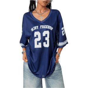 imageSOLY HUX Jersey Shirts for Women Oversized TShirt Jersey Top Graphic V Neck TShirts for Teen Girls Casual Football Tee TopsDark Blue