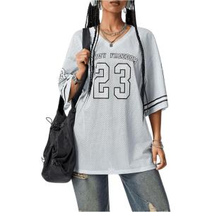 imageSOLY HUX Jersey Shirts for Women Oversized TShirt Jersey Top Graphic V Neck TShirts for Teen Girls Casual Football Tee TopsGrey Letter