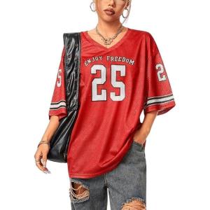 imageSOLY HUX Jersey Shirts for Women Oversized TShirt Jersey Top Graphic V Neck TShirts for Teen Girls Casual Football Tee TopsRed 25
