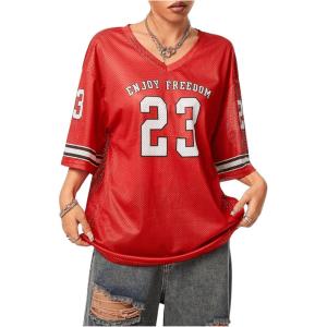 imageSOLY HUX Jersey Shirts for Women Oversized TShirt Jersey Top Graphic V Neck TShirts for Teen Girls Casual Football Tee TopsRed Letter